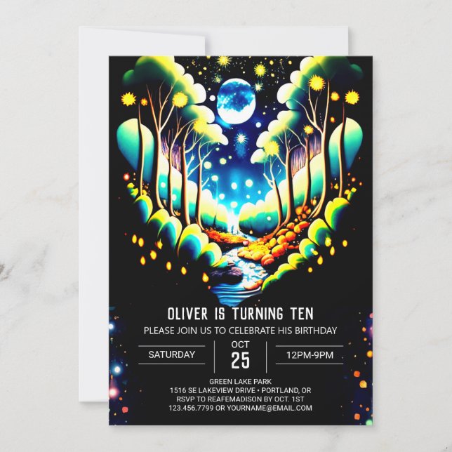 Invitación Jueves cumpleaños de las luciérnagas de la selva W (Anverso)