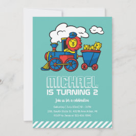 Invitación Jueves Cute Lion Riding Tren Niños Cumpleaños