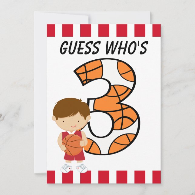 Invitación Jugador de baloncesto rojo y blanco v2 (Anverso)