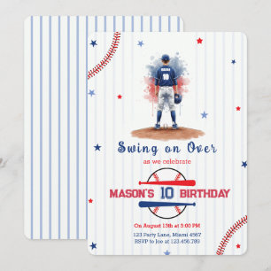 Invitación Jugador de béisbol acuarela cumpleaños 10