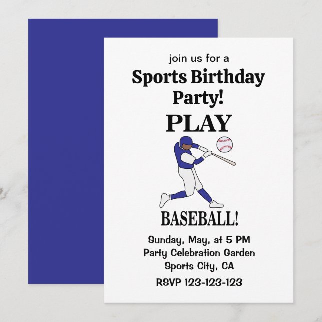 Invitación Jugador de béisbol deportivo fiesta de cumpleaños (Anverso / Reverso)