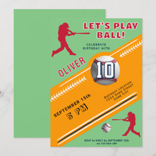 Invitación Jugador de béisbol moderno con temas de cumpleaños