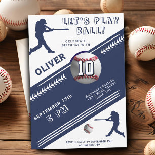 Invitación Jugador de béisbol moderno con temas de cumpleaños