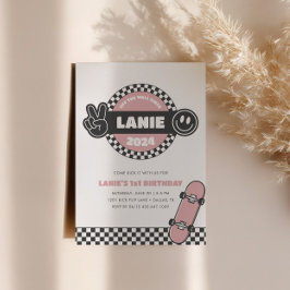 Invitación Jugador de chicas de Skateboard Groovy Hippie Cump