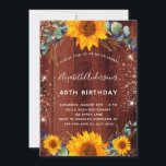 Invitación Jugador de cumpleaños eucalipto madera marrón rúst<br><div class="desc">Para una fiesta de cumpleaños número 40 (o cualquier edad). Madera rústica marrón como fondo decorado con girasoles acuáticos,  vegetación eucaliptos y hojas doradas. Polvo purpurina de oro falso. Personalice y agregue sus nombres y detalles del boda.</div>