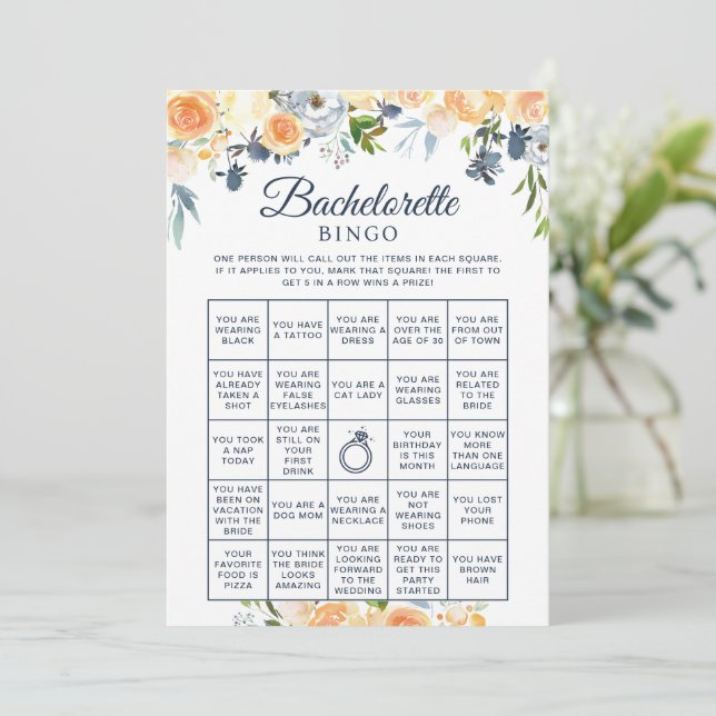 Invitación Jugador de ducha de novia Floral Bachelorette Bing (Anverso de pie)
