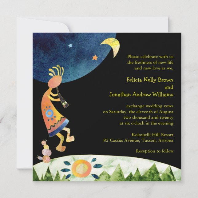 Invitación Jugador de flauta Kokopelli, Boda suroeste (Anverso)