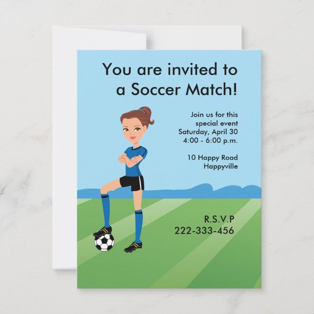 Invitación Jugador de fútbol Chica personalizado (Anverso)
