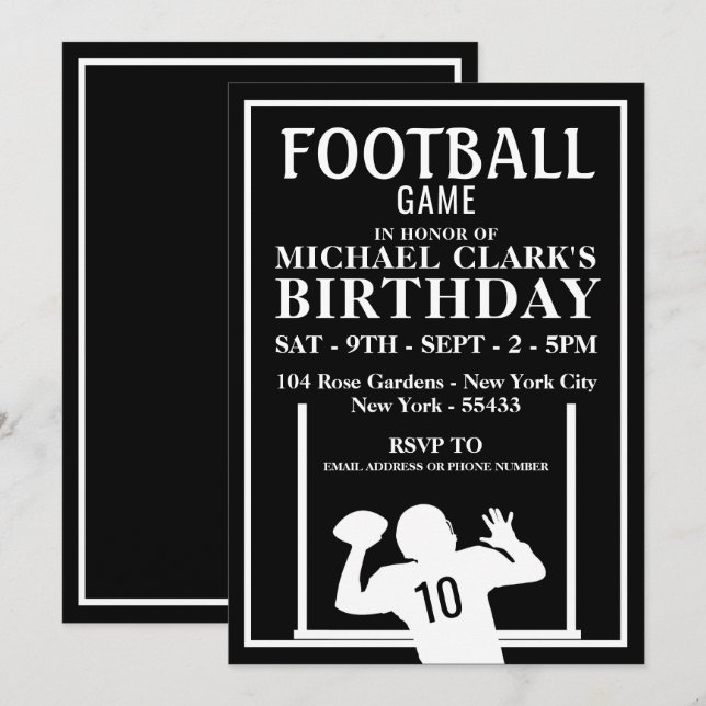 Invitación Jugador de fútbol, partido de cumpleaños de fútbol (Anverso / Reverso)