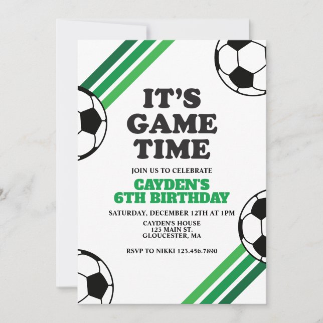 Invitación Jugador de fútbol Tiempo de Green Stripes Cumpleañ (Anverso)