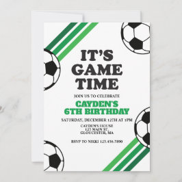 Invitación Jugador de fútbol Tiempo de Green Stripes Cumpleañ