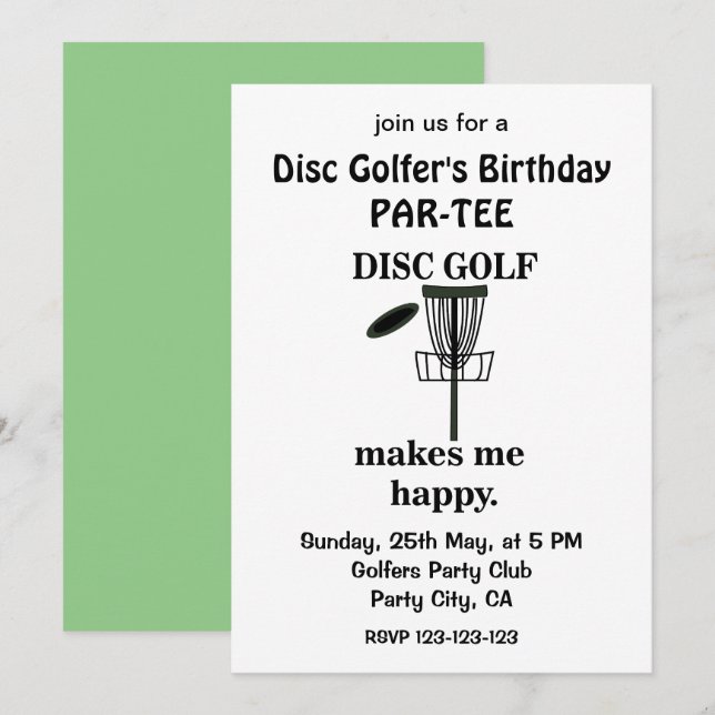 Invitación Jugador de Golf de Disco de Cumpleaños Golf (Anverso / Reverso)