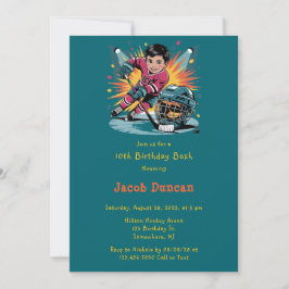 Invitación Jugador de hockey pop Art Bash cumpleaños