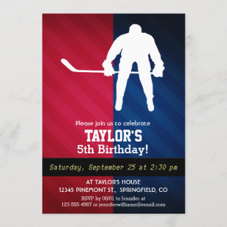 Invitación Jugador de hockey; rojo, blanco y azul