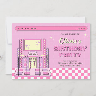 Invitación Jugador de juegos rosados Arcade Dance Machine cum