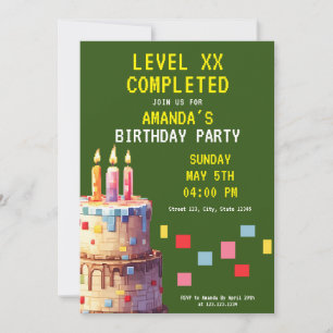 Invitación Jugador de pastel de púxel amarillo y verde juguet