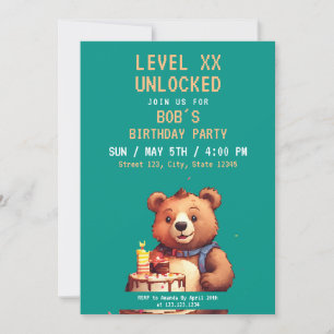 Invitación Jugador de personajes de osos Verde azulados y mar