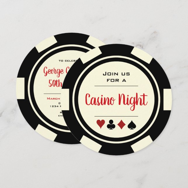 Invitación Jugador de póquer Black White Casino Night Birday (Anverso / Reverso)