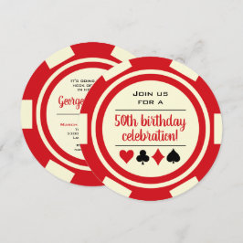 Invitación Jugador de Póquer Blanco Rojo Casino Las Vegas