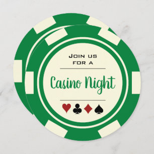 Invitación Jugador de póquer Green Off-White Casino Night Bir