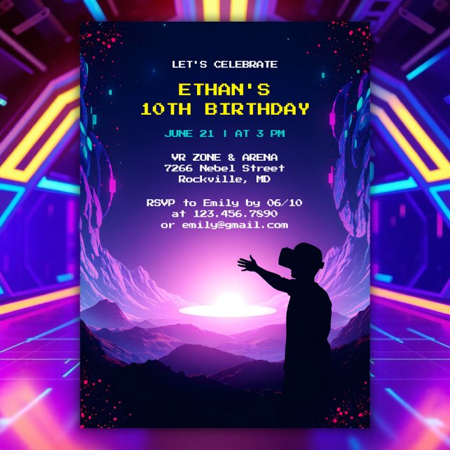 Invitación Jugador de Realidad Virtual Fiesta VR Cumpleaños (Personalized VR Birthday Invitation Virtual Reality Gamer Party Invite)