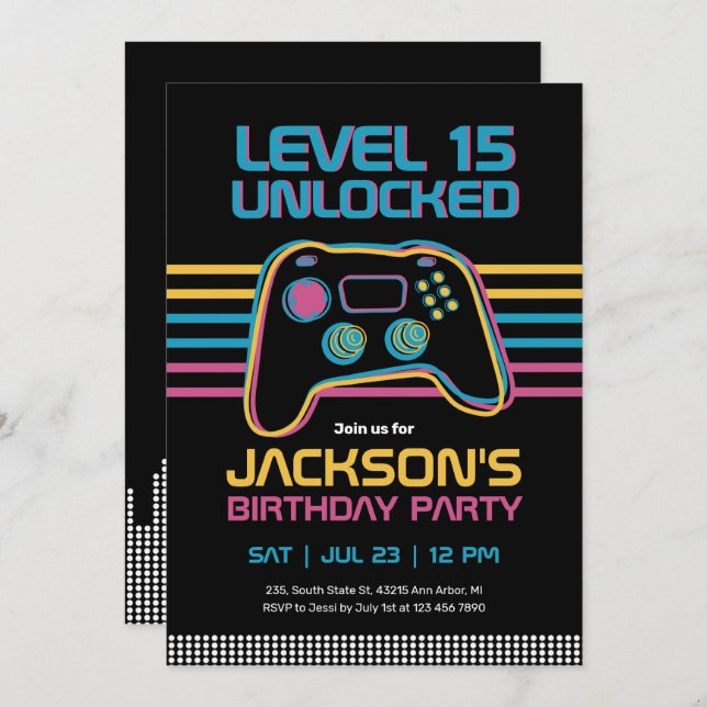 Invitación Jugador de videojuego adolescente Gamer (Anverso / Reverso)