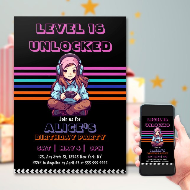 Invitación Jugador de videojuego Chica de juegos para juegos  (Subido por el creador)