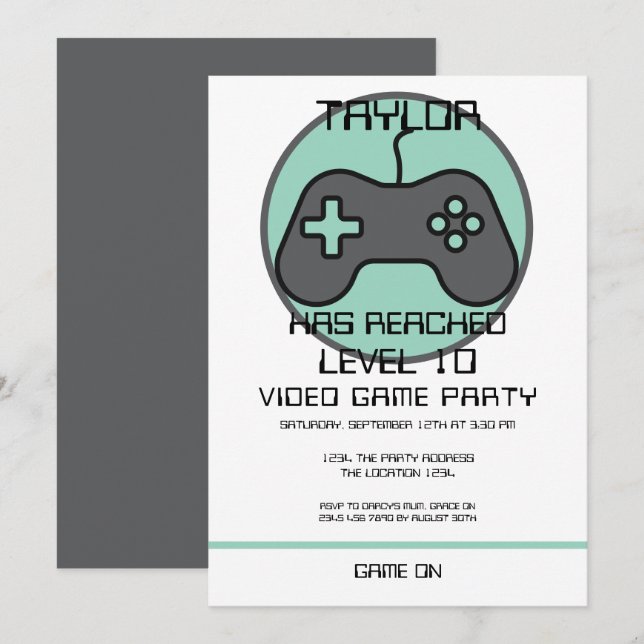 Invitación Jugador de videojuegos de computadora Nivelando el (Anverso / Reverso)
