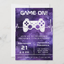 Invitación Jugador de videojuegos Purple Galaxy Niños Fiesta