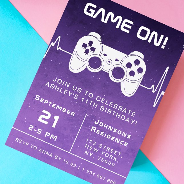 Invitación Jugador de videojuegos Purple Ombre Niños Fiesta d (Subido por el creador)