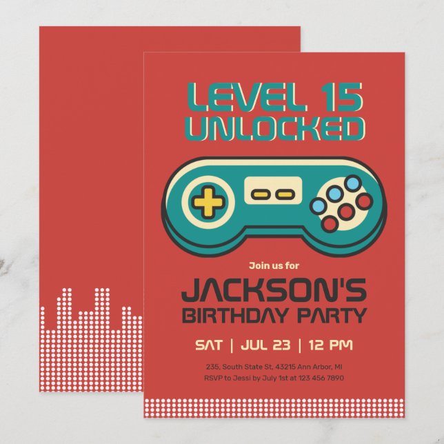 Invitación Jugador de videojuegos Retro Gaming Gamer Boy Cump (Anverso / Reverso)