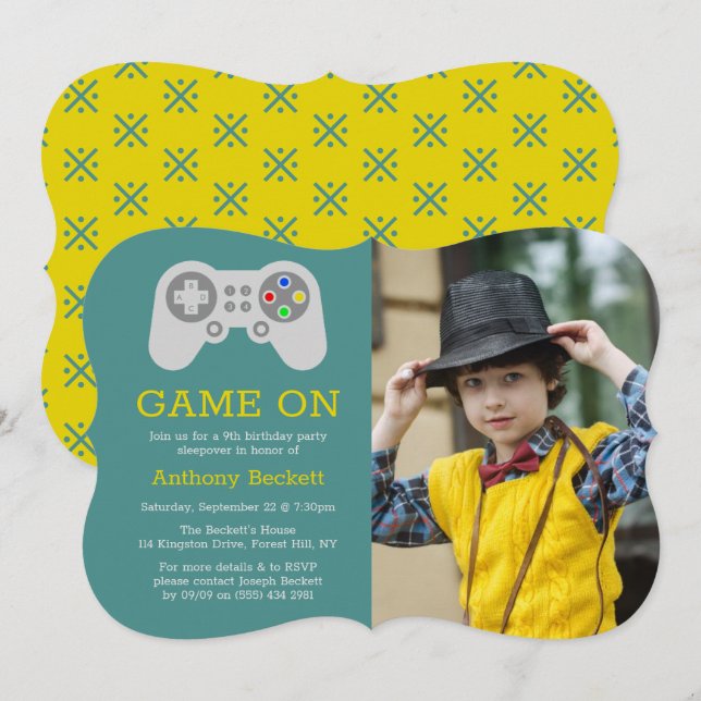 Invitación Jugador moderno cualquier edad foto de cumpleaños (Anverso / Reverso)