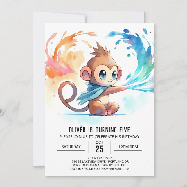 Invitación Jugador Mono de acuarela (Anverso)