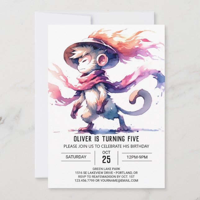Invitación Jugador Personalizado Monkey Cumpleaños (Anverso)