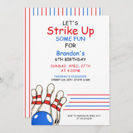 Invitación Jugador Red & Blue Bowling Tema 6 cumpleaños