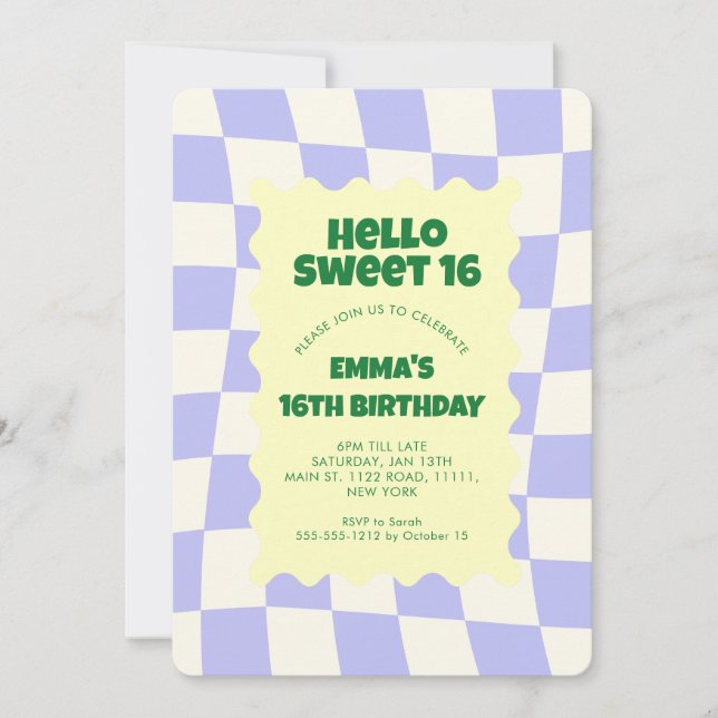 Invitación Jugador Retro Purple Groovy Sweet 16Cumpleaños Par (Anverso)
