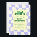Invitación Jugador Retro Purple Groovy Sweet 16Cumpleaños Par<br><div class="desc">Patrón de verificador de maleza retro púrpura fiesta de cumpleaños</div>