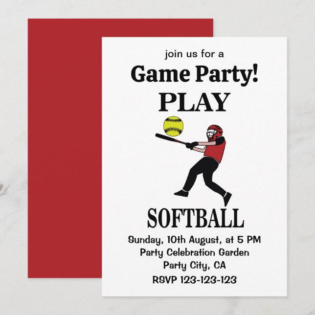 Invitación Jugadora de sóftbol juega sóftbol (Anverso / Reverso)
