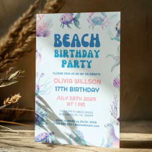 Invitación Jugadora fiesta de cumpleaños en la playa de veran