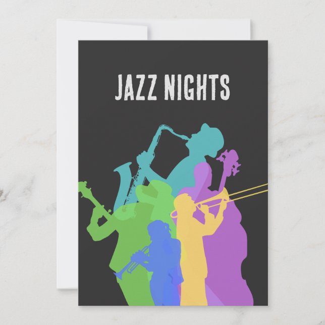 Invitación Jugadores de jazz, festival de jazz nocturno, jam, (Anverso)