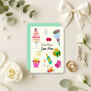 Invitación Jugadores Iconos Bodas Retro Rosa Ducha Bridal