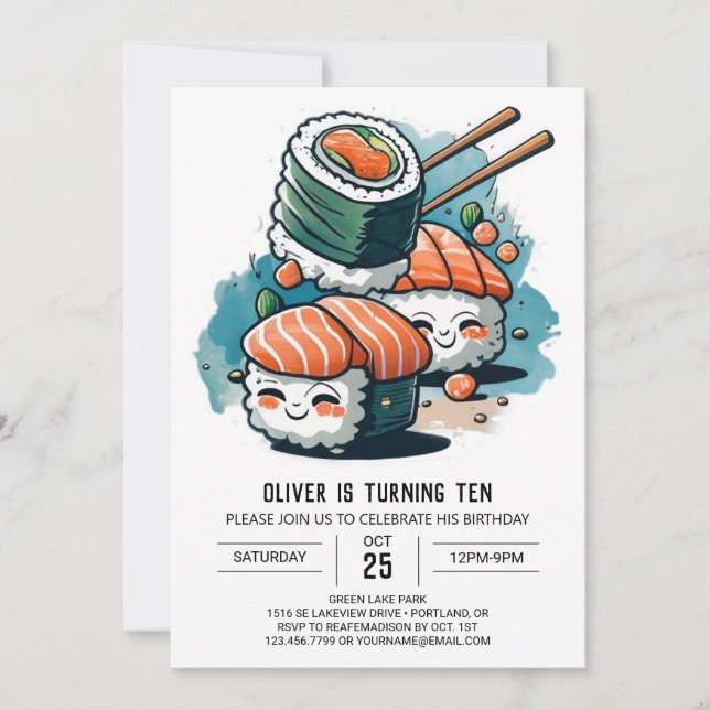 Invitación Jugadores Sueños de Sushi Cumpleaños (Anverso)