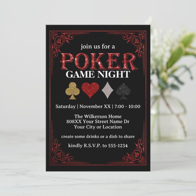 Invitación Jugando la noche del juego de cartas en el Fiesta  (Anverso de pie)