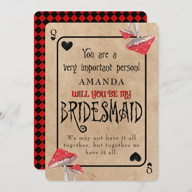 Invitación Jugar a la dama de honor Loca (Anverso / Reverso)