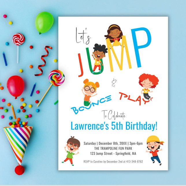 Invitación Jugar al Fiesta del Parque Trampoline (Jump Bounce Play Trampoline Park Party Birthday Invitation)