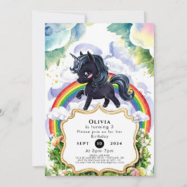 Invitación Jugoso cumpleaños negro unicornio