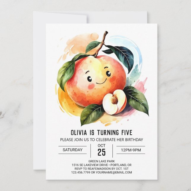 Invitación Jugoso Fruit Whimsical Peach Cumpleaños (Anverso)