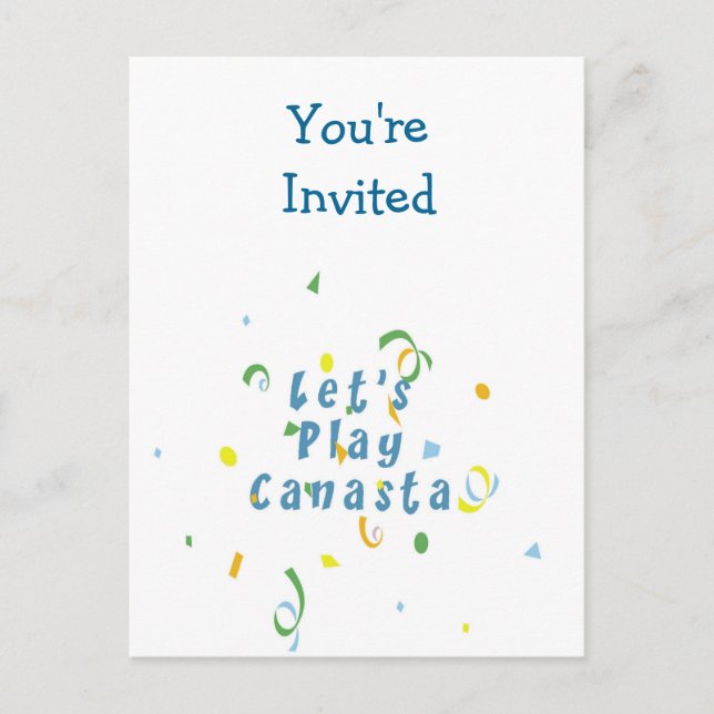 Invitación Juguemos la postal de Canasta (Anverso)