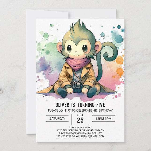 Invitación Juguetazo de Mono para Niños (Anverso)