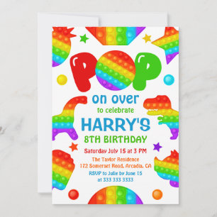 Invitación Juguete Antiestrés Pop It Arcoíris Cumpleaños Niño